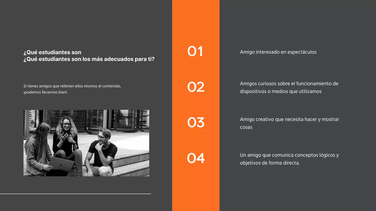 Presentación del departamento de relaciones públicas de la universidad modern grey and orange