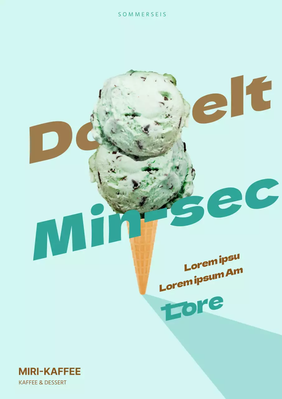 Ein einfaches Werbeplakat für ein Minzeis-Menü in Hellblau.