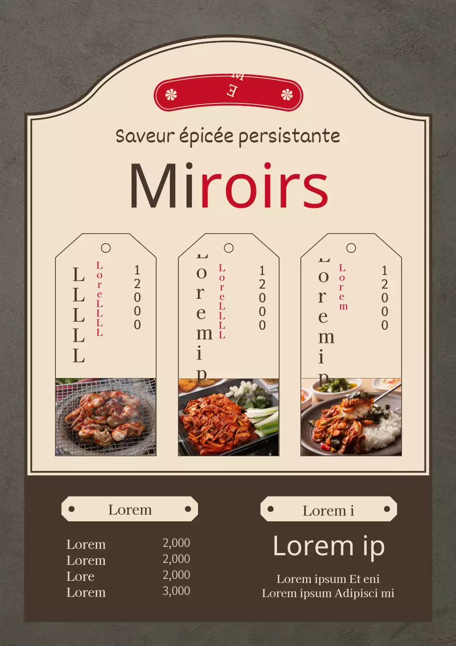 Un menu de restaurant de tonkatsu brun et soigné.