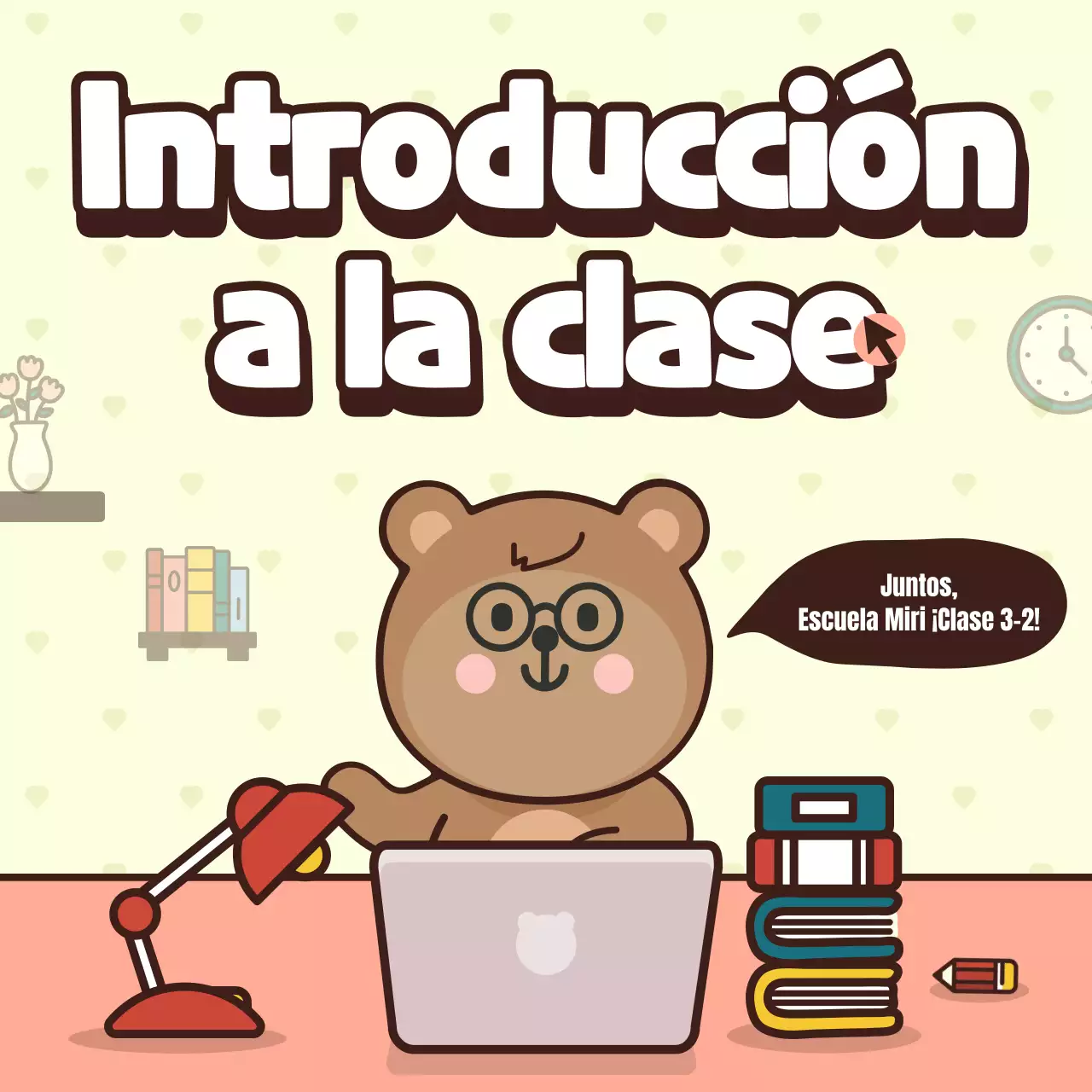 Presentación de la clase con un simpático personaje de color rosa y amarillo