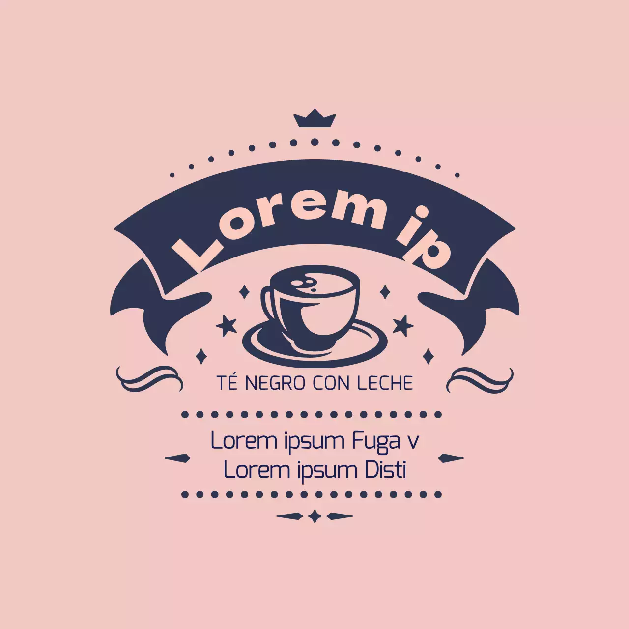 Etiqueta ilustrada rosa marino para té con leche