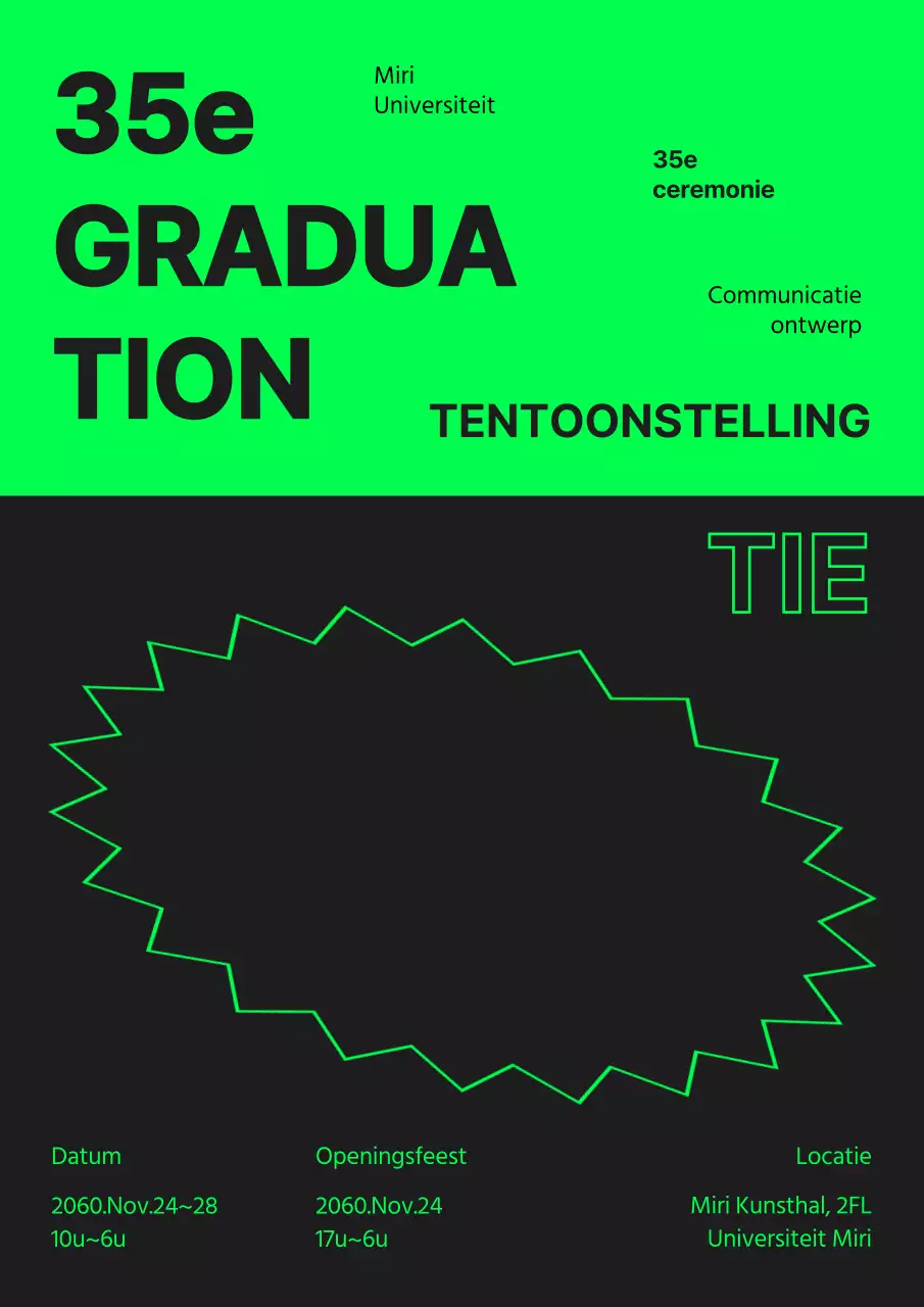 Een gids voor afstudeertentoonstellingen met zwarte en neon tekstaccenten