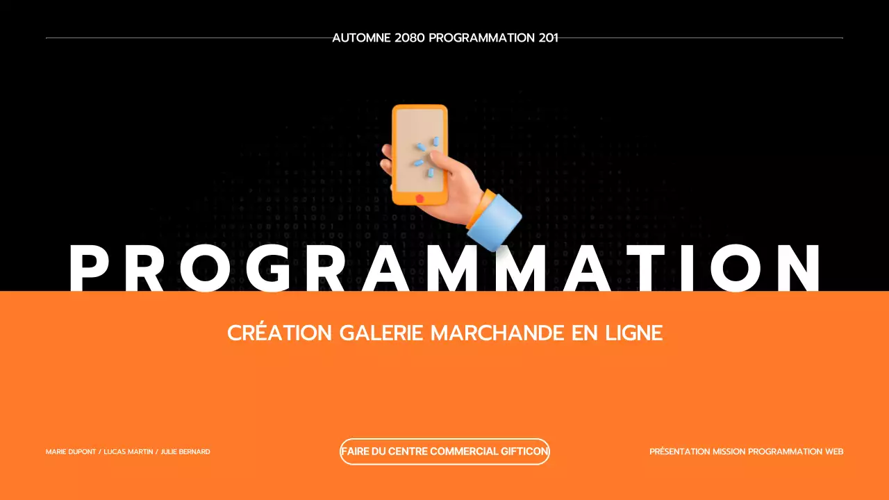 Présenter un cahier des charges simple, noir et orange, inspiré de l'ingénierie.