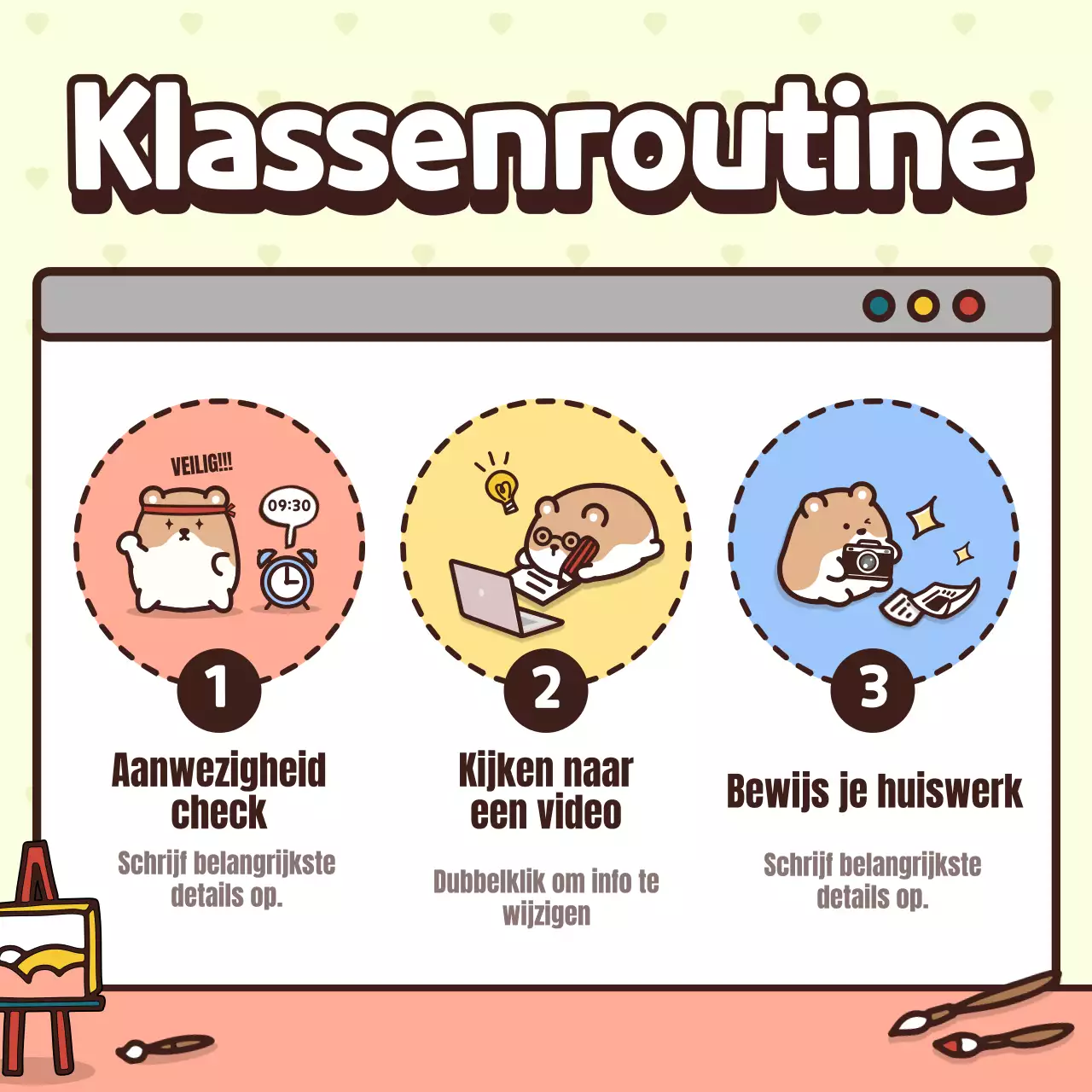 De klas introduceren met een roze en geel schattig karakterconcept