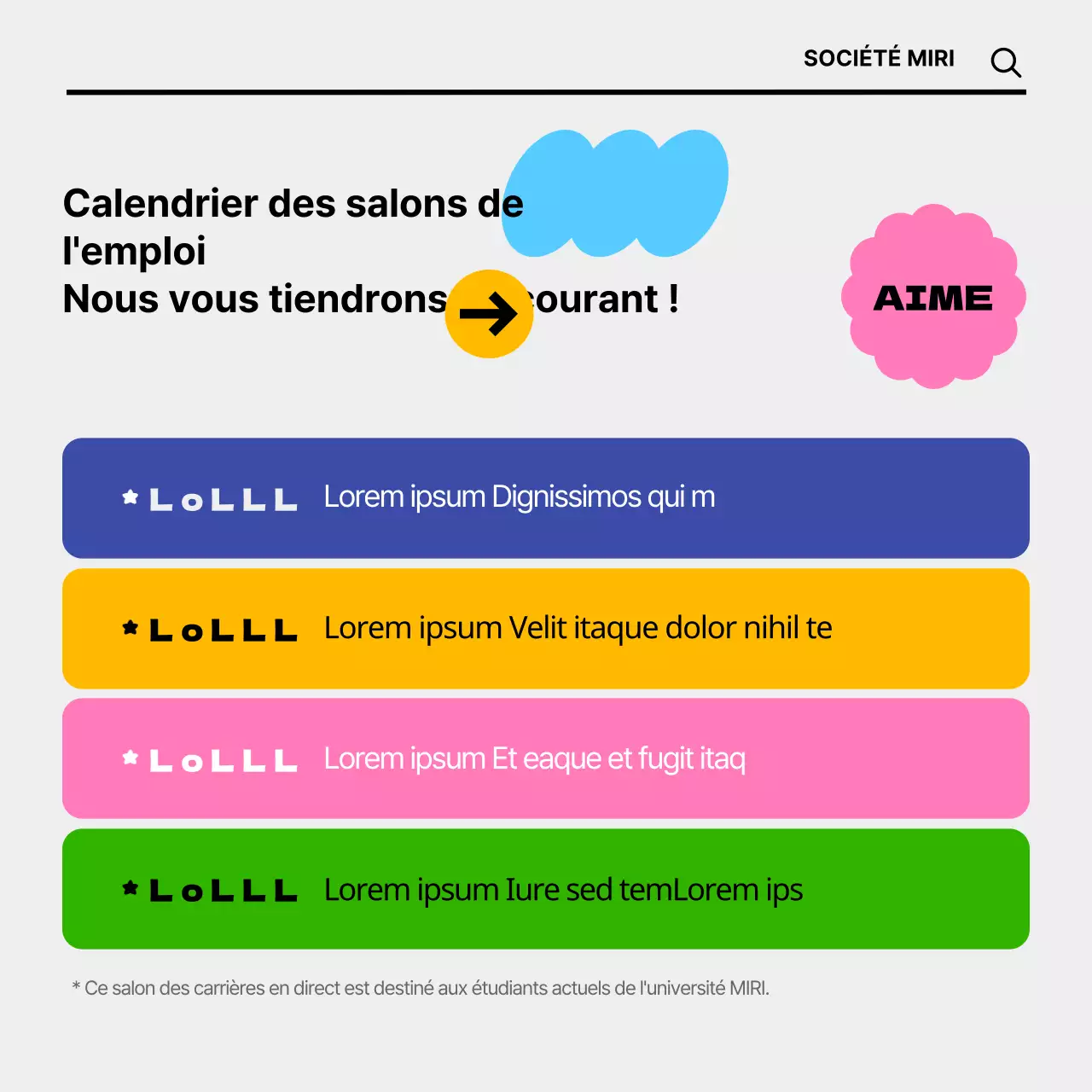 Des salons de l'emploi en ligne avec des concepts colorés et mignons