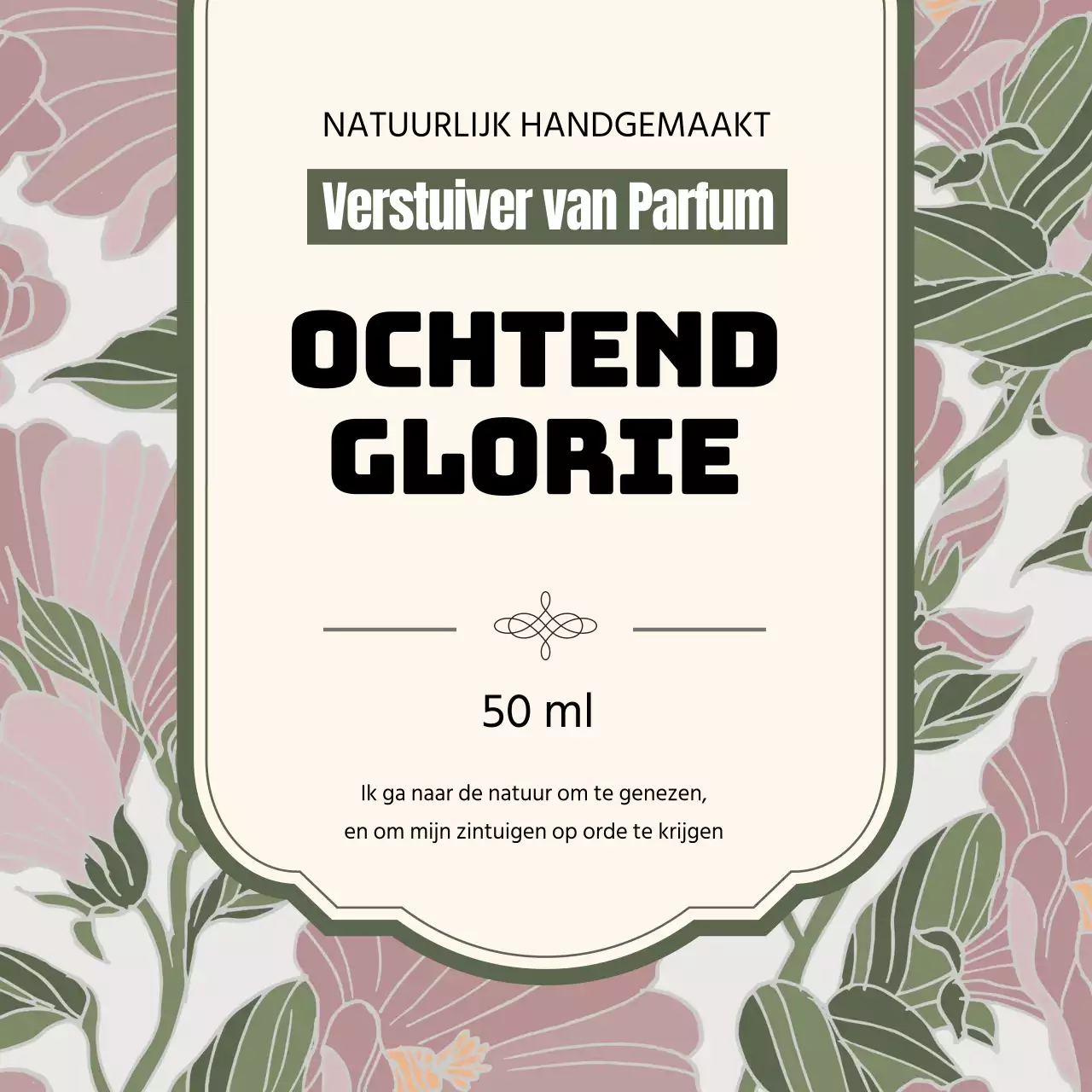 Vintage parfumlabel met groene illustratie