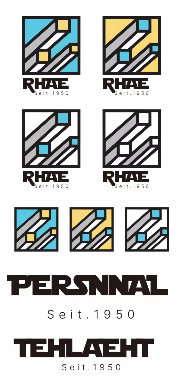 Einfaches Markenlogo in Hellblau, Gelb und Schwarz