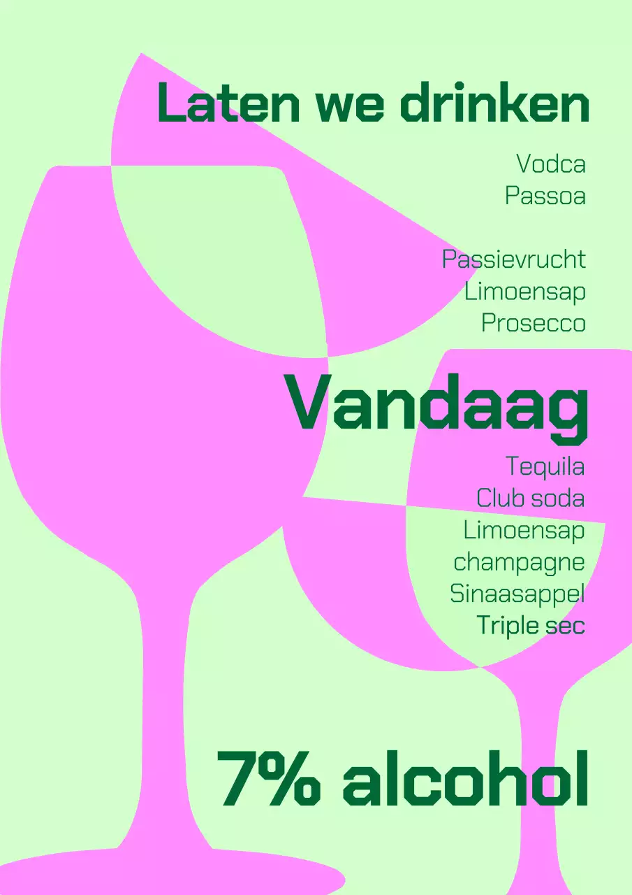 Cocktailposter in chartreuse en roze