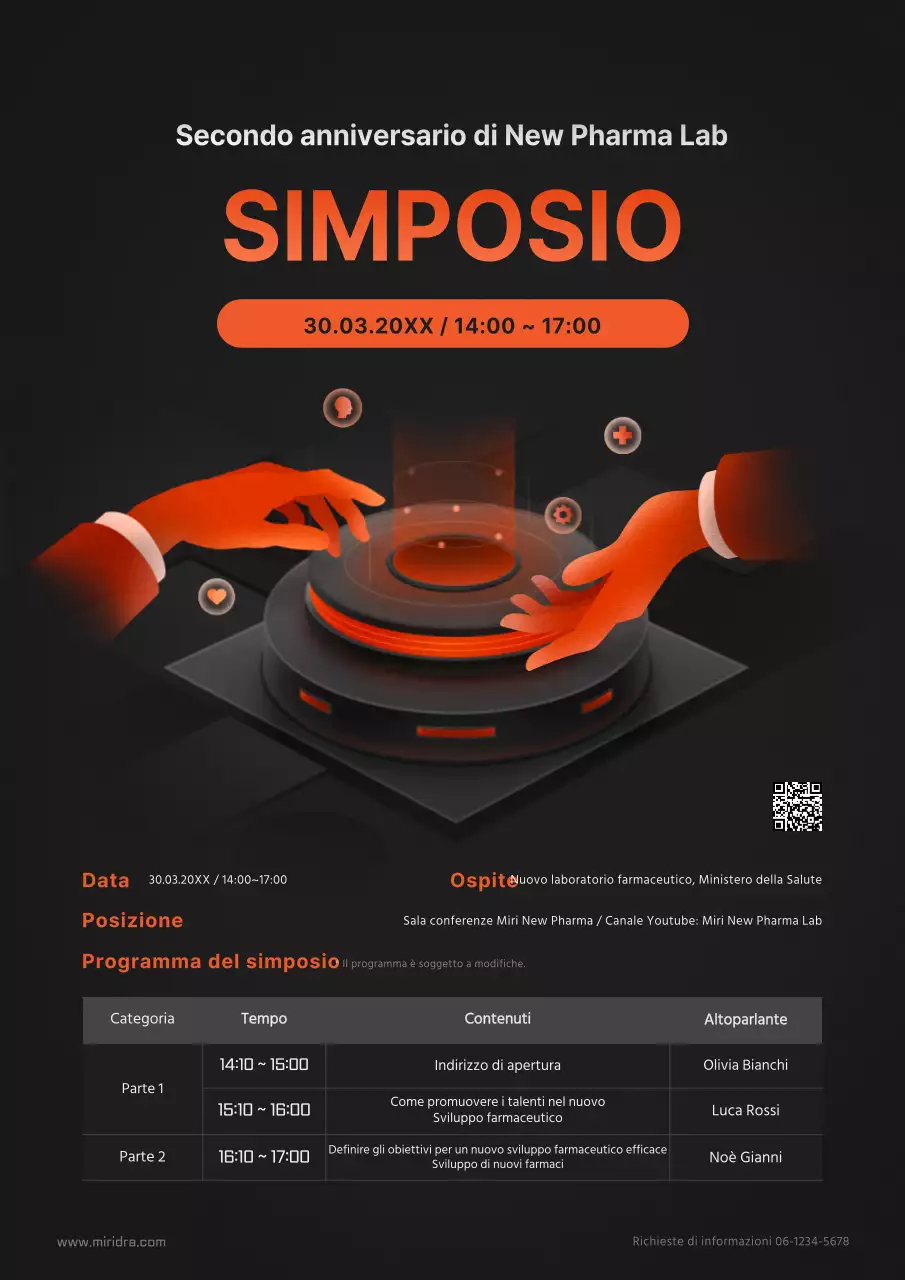 Annunci del simposio online in nero e arancione