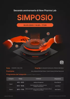Annunci del simposio online in nero e arancione