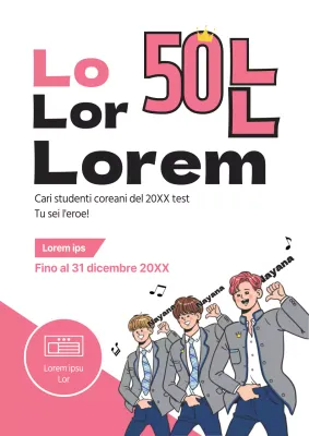 Volantino promozionale illustrato rosa e bianco per una vendita a tempo limitato