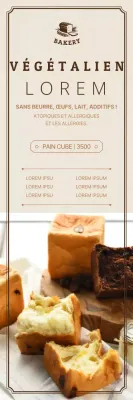 Carte des desserts d'une boulangerie végétalienne avec mise en valeur de l'image beige