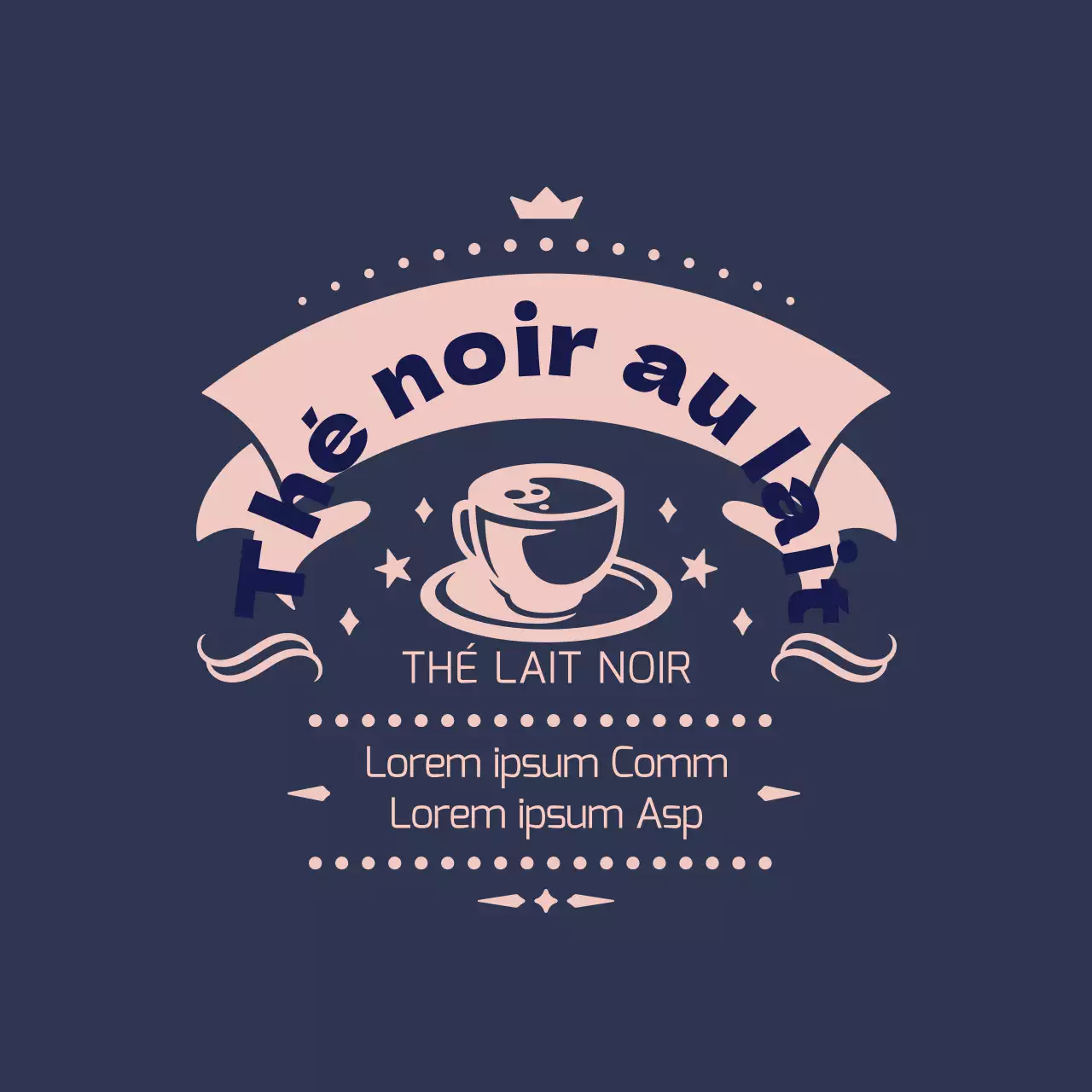 Étiquette de thé au lait illustrée rose marine