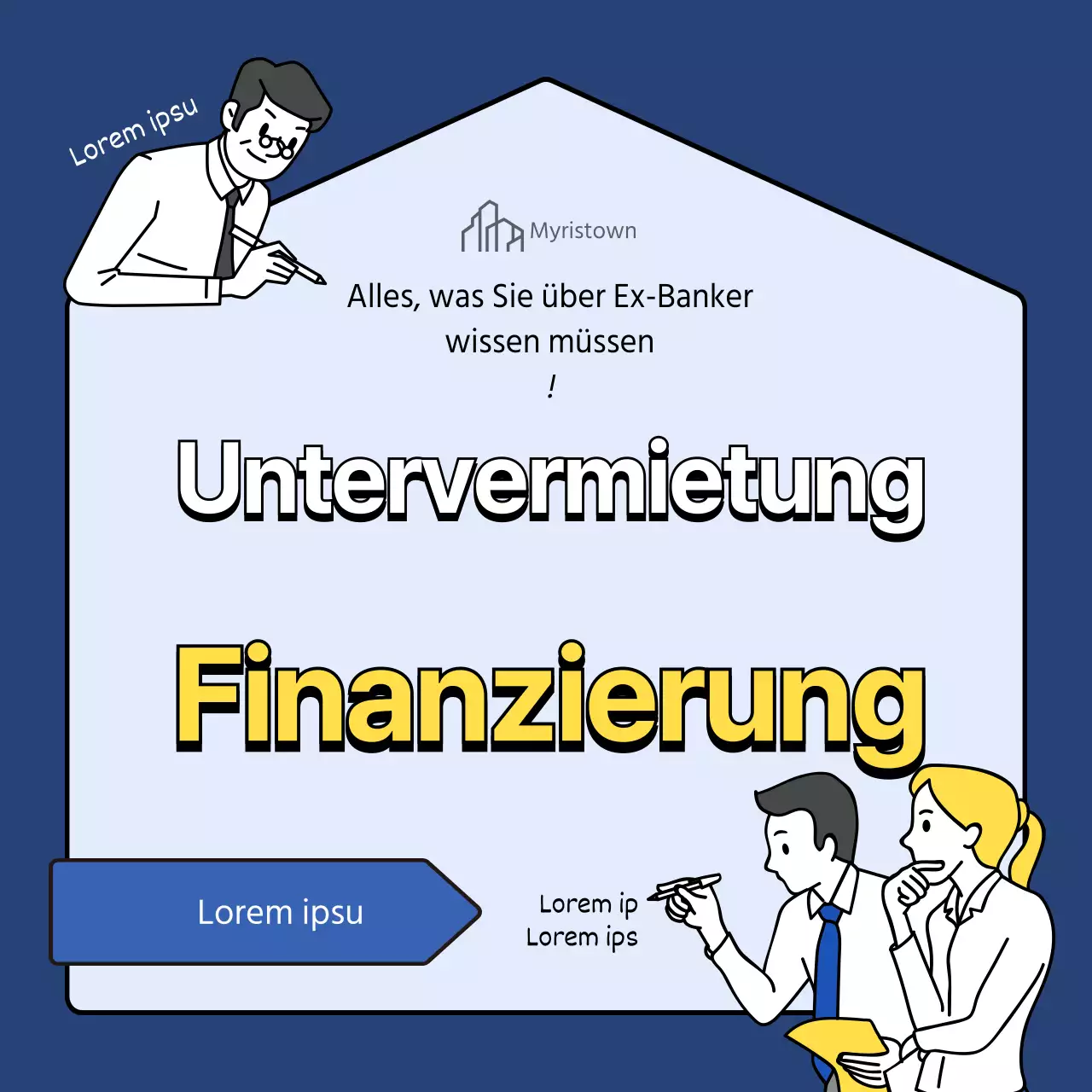 Home Equity-Darlehen mit blauen gelben Haus Illustration Hintergrund