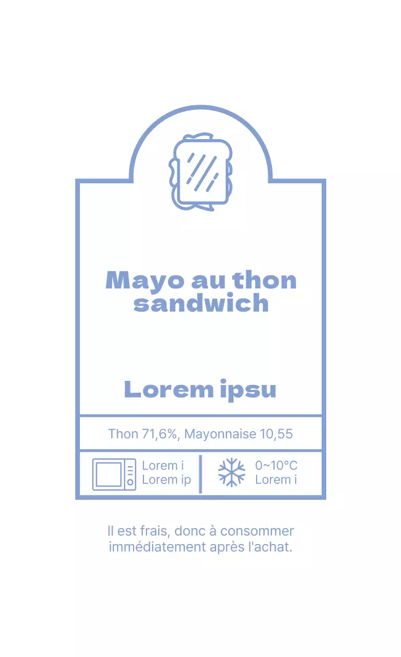 Étiquette alimentaire illustrée bleue pour sandwich