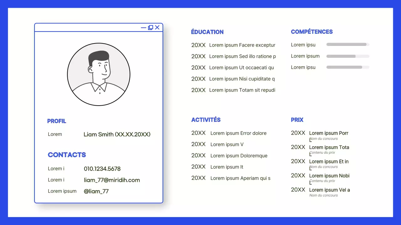 Portefeuille d'emplois bleu et simple
