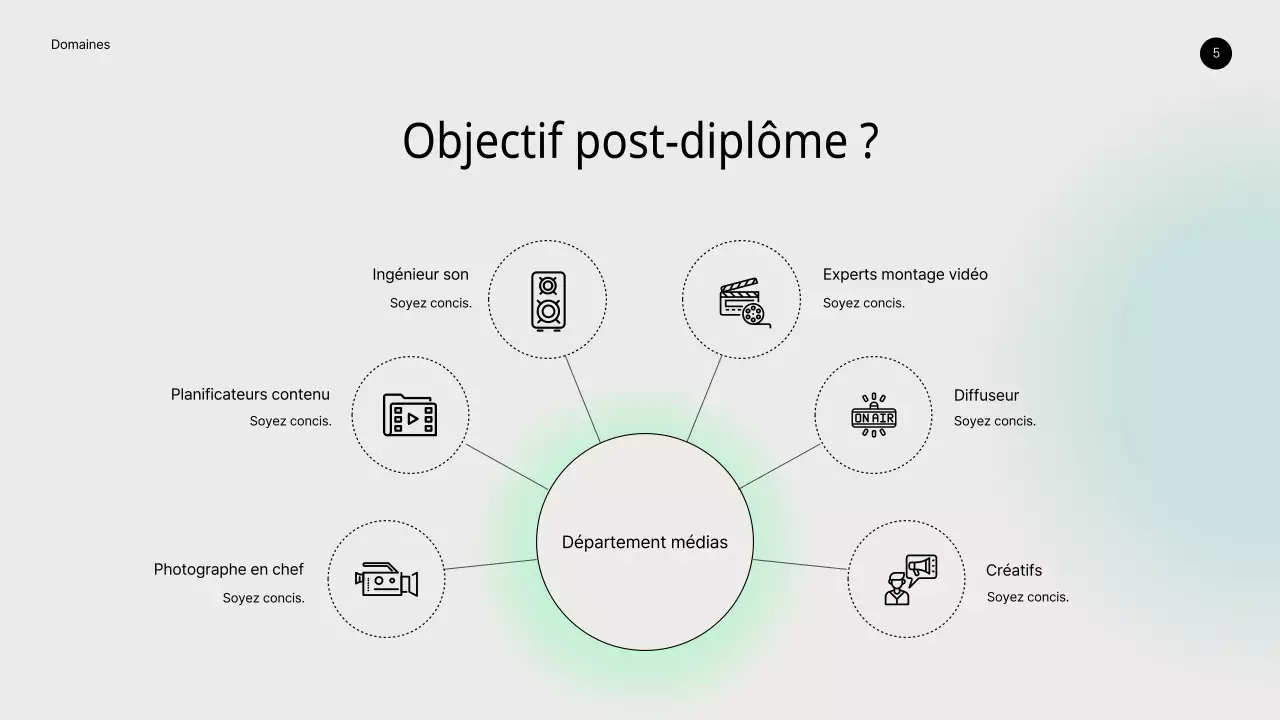 Département des médias et relations publiques PPT sur fond dégradé