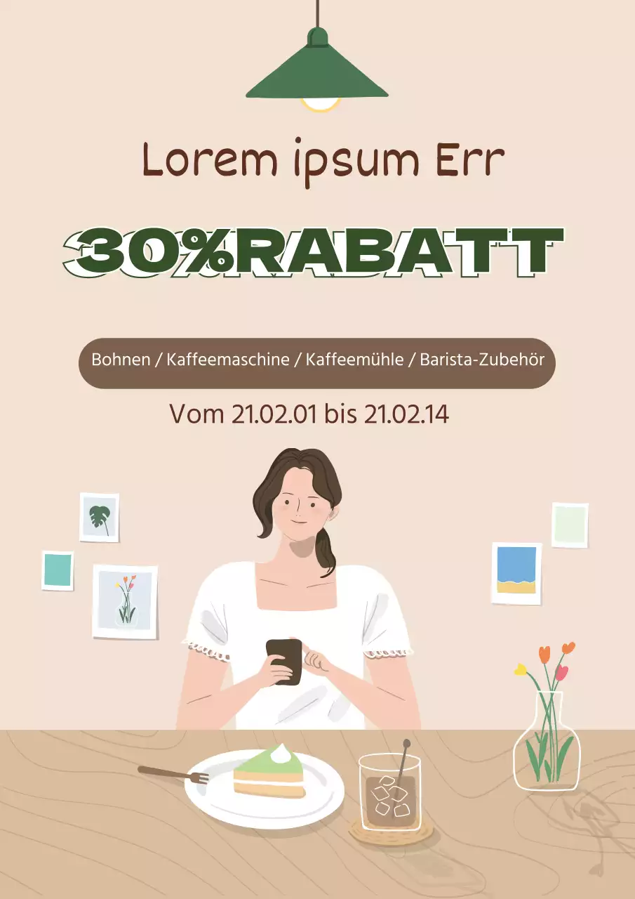 grün beige illustration modernes interieur zuhause cafe event promotion