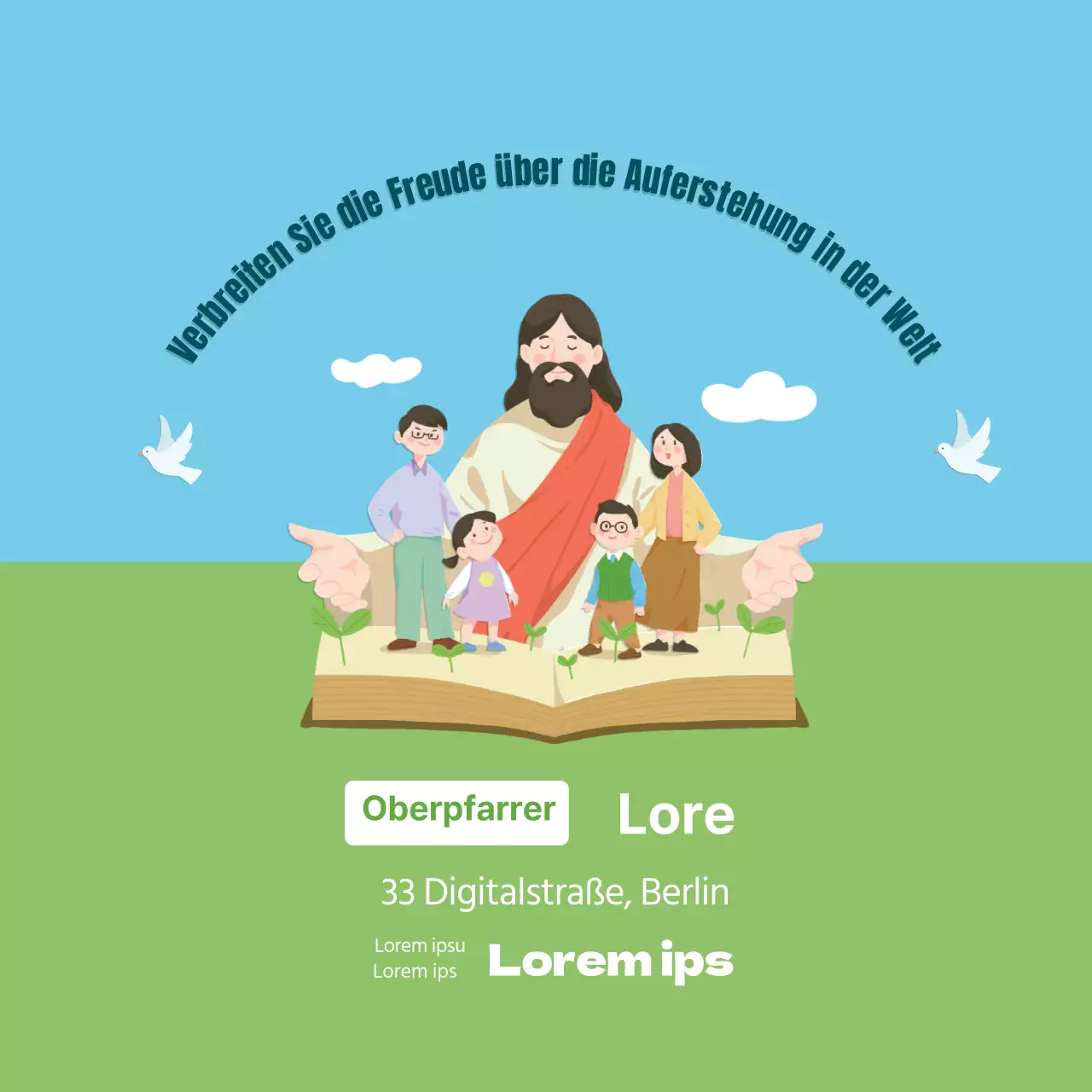 Blaue grüne Illustration ordentliche Kirche Erntedankgottesdienst FörderungBlaue grüne Illustration ordentliche Kirche Erntedankgottesdienst Förderung