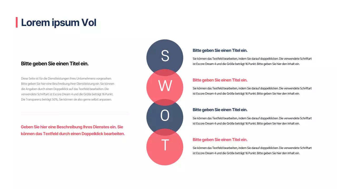 Infografik im SWOT-Design mit einem klaren Konzept in Rot und Marineblau