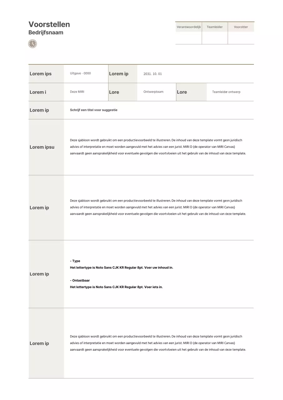 Bruin, eenvoudig voorstel in tabelvorm