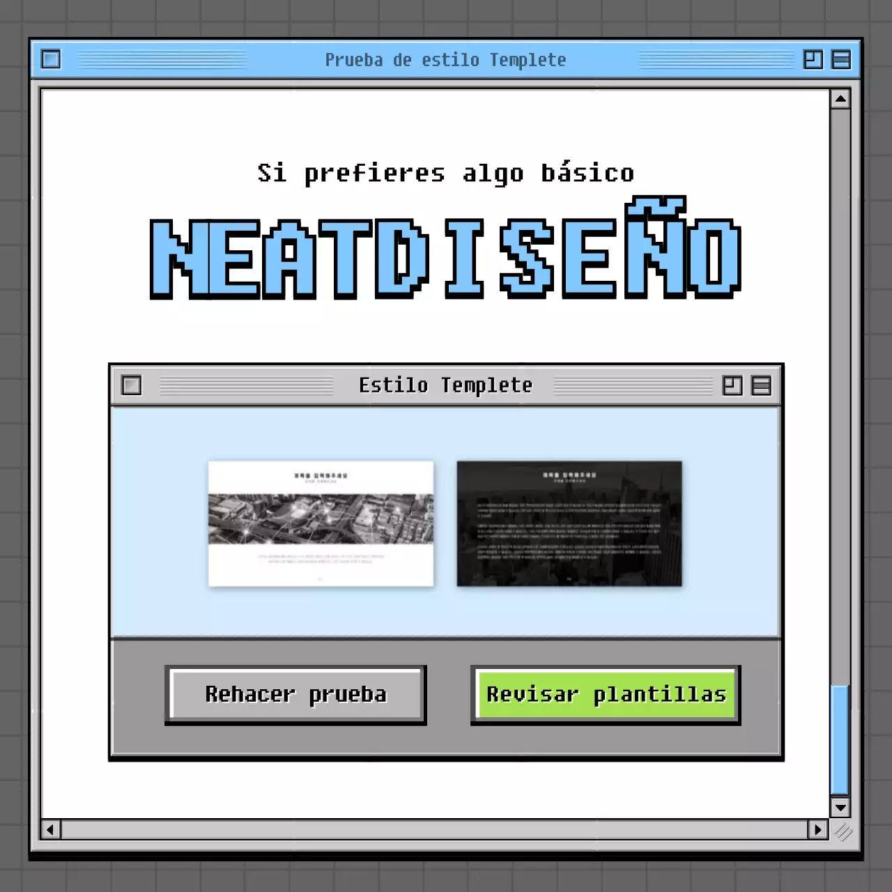Concepto de navegador retro test de psicología en gris y verde