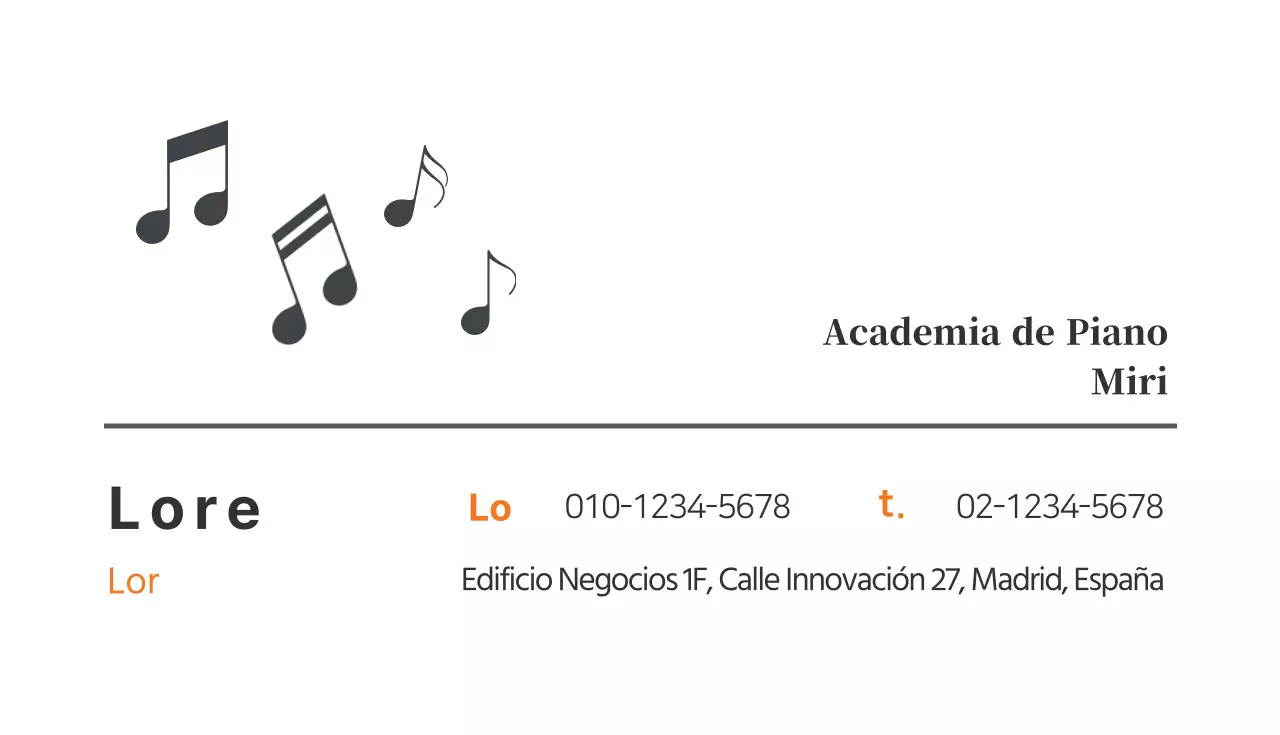 Tarjeta de visita de escuela de piano con ilustraciones marineras