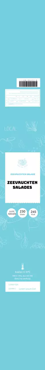 Blauwe schone salade voedsel feiten etiket