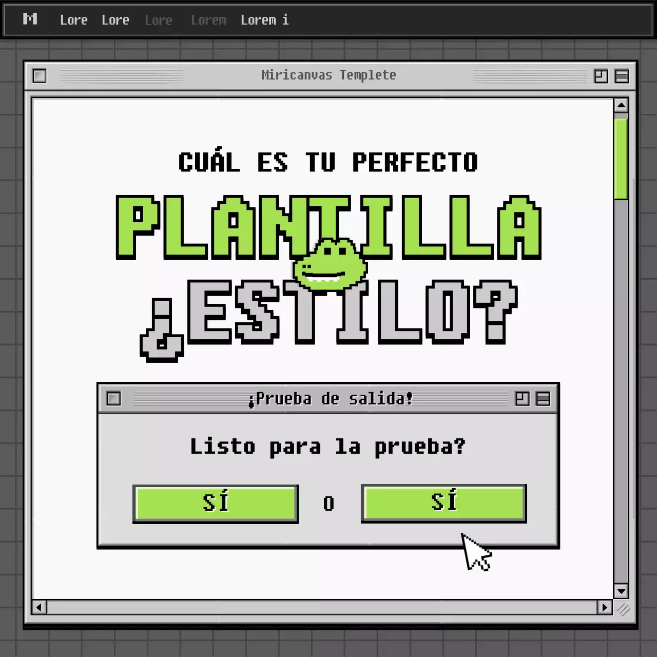 Concepto de navegador retro test de psicología en gris y verde