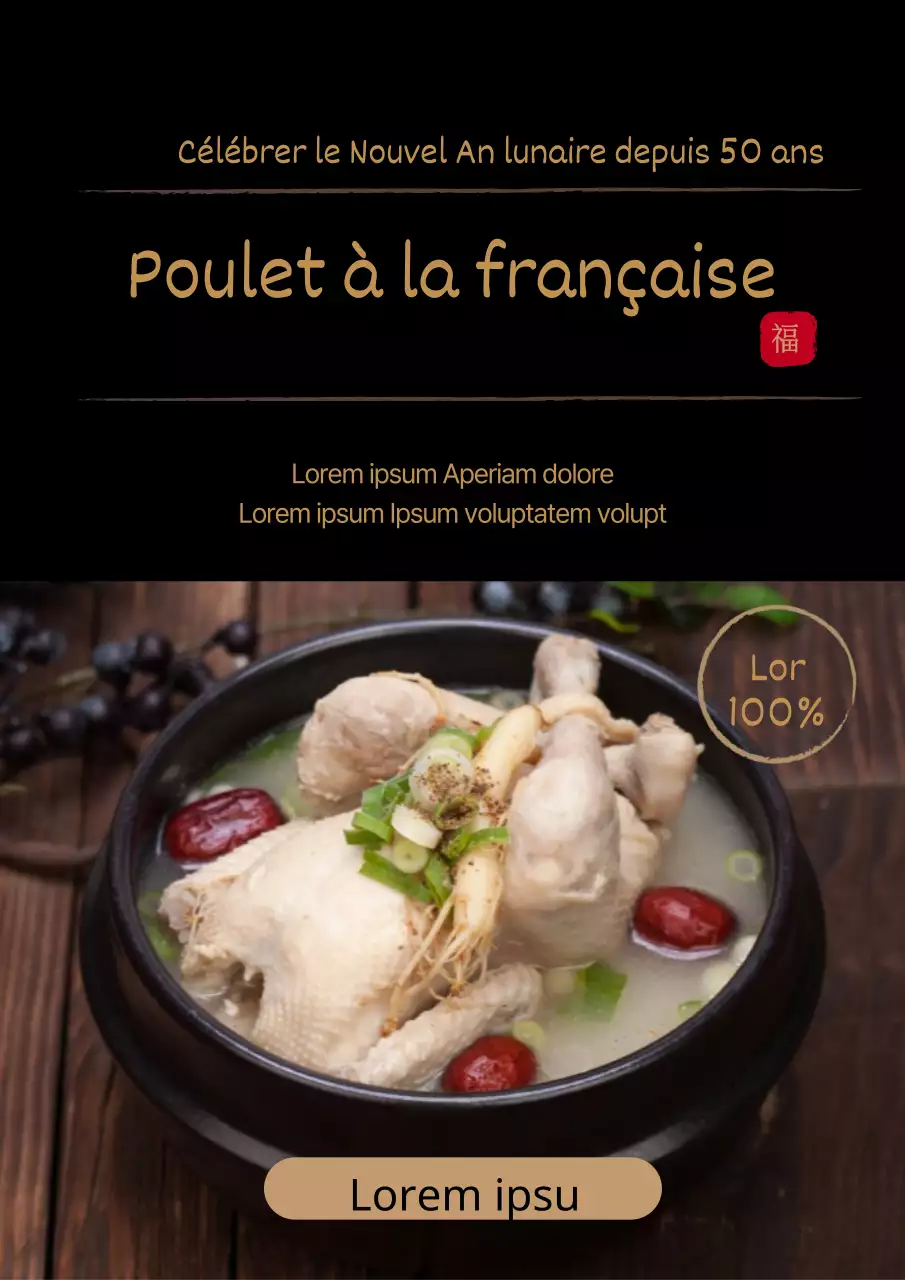 Menu publicitaire pour un restaurant de hotpot de bœuf wagyu à poils noirs sur fond noir