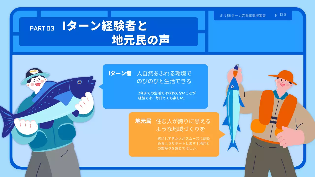 青 シンプル 地方移住 提案書 プレゼンテーション