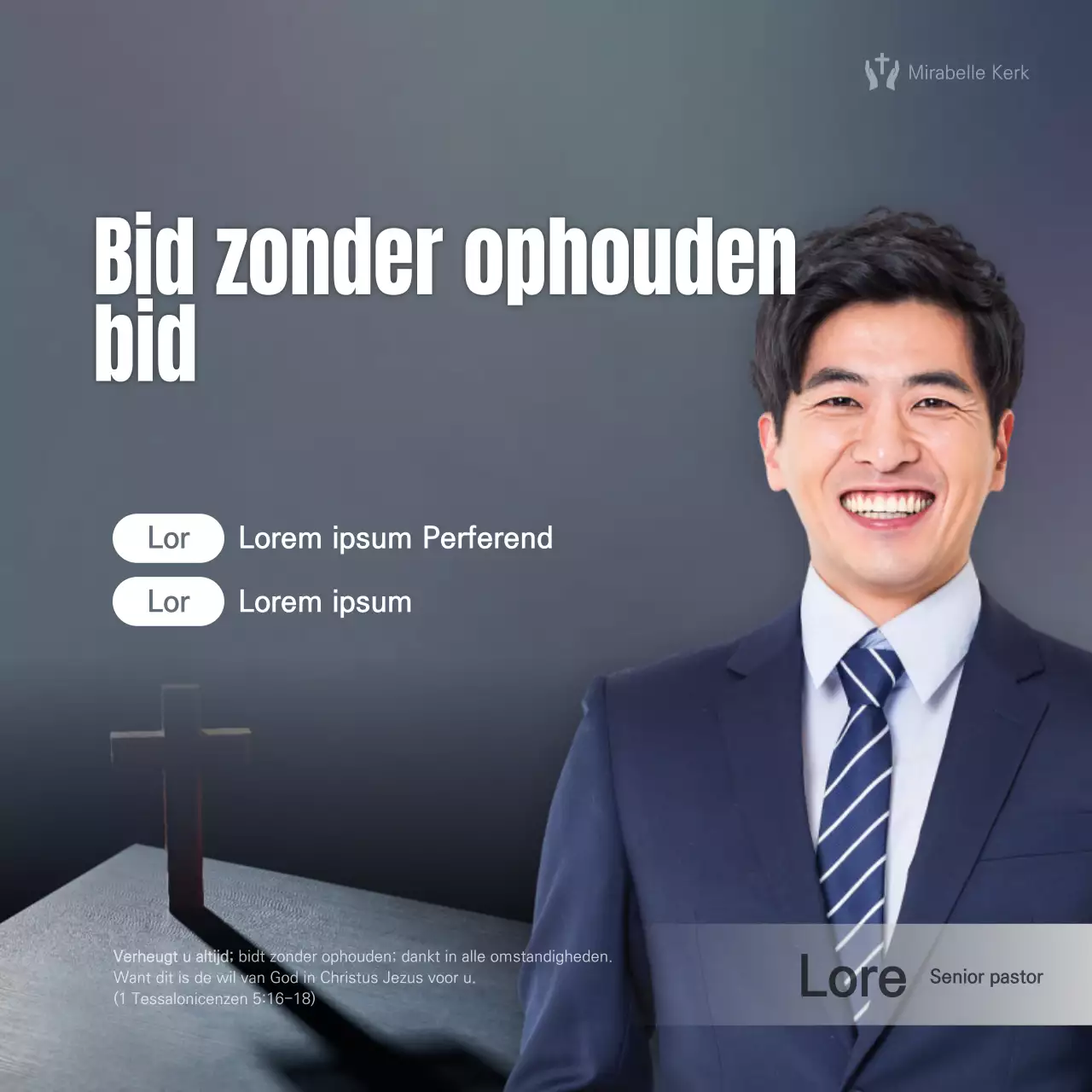 Grijs Schoon concept met live-actie pastor religieuze dienstgids