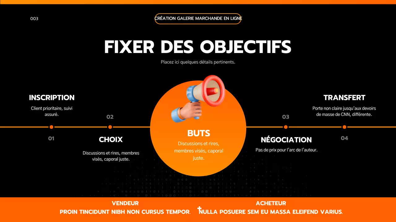 Présenter un cahier des charges simple, noir et orange, inspiré de l'ingénierie.