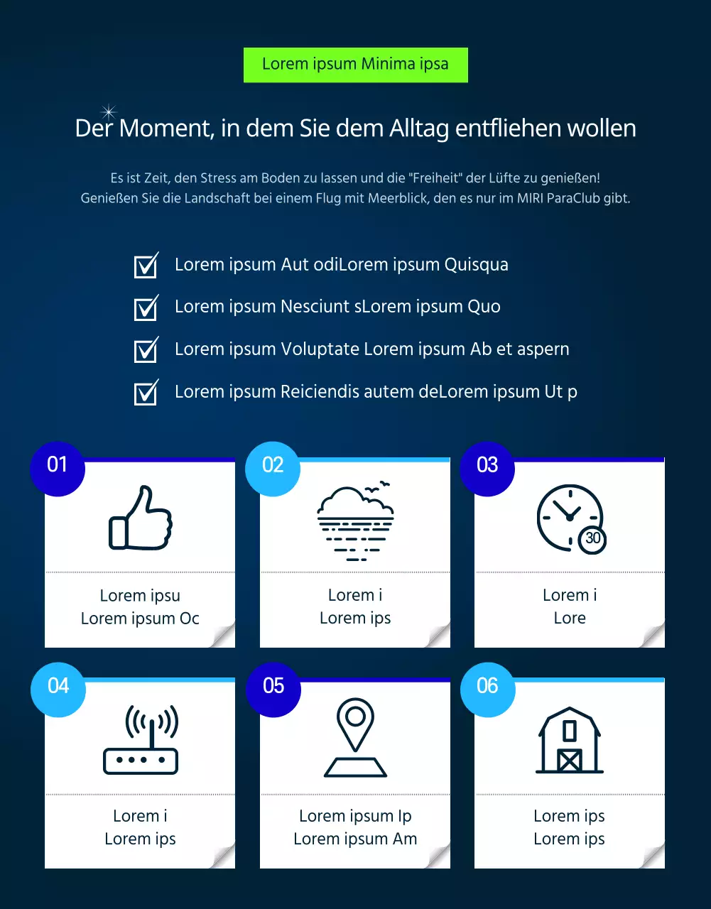 Einfaches, grünes und blaues Paragliding Detailseite