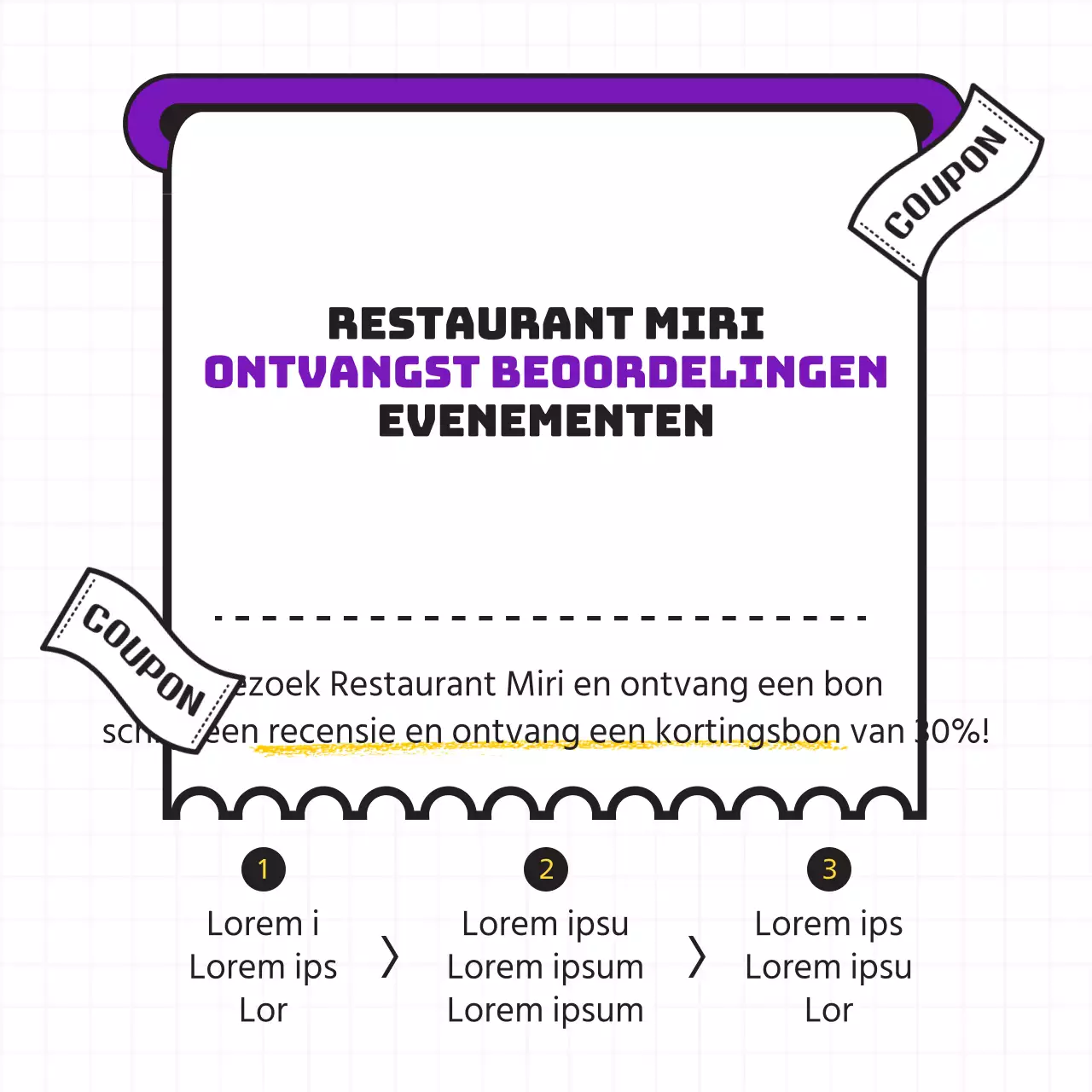 Ontvangstoverzicht gebeurtenisinhoud in paars en zwart