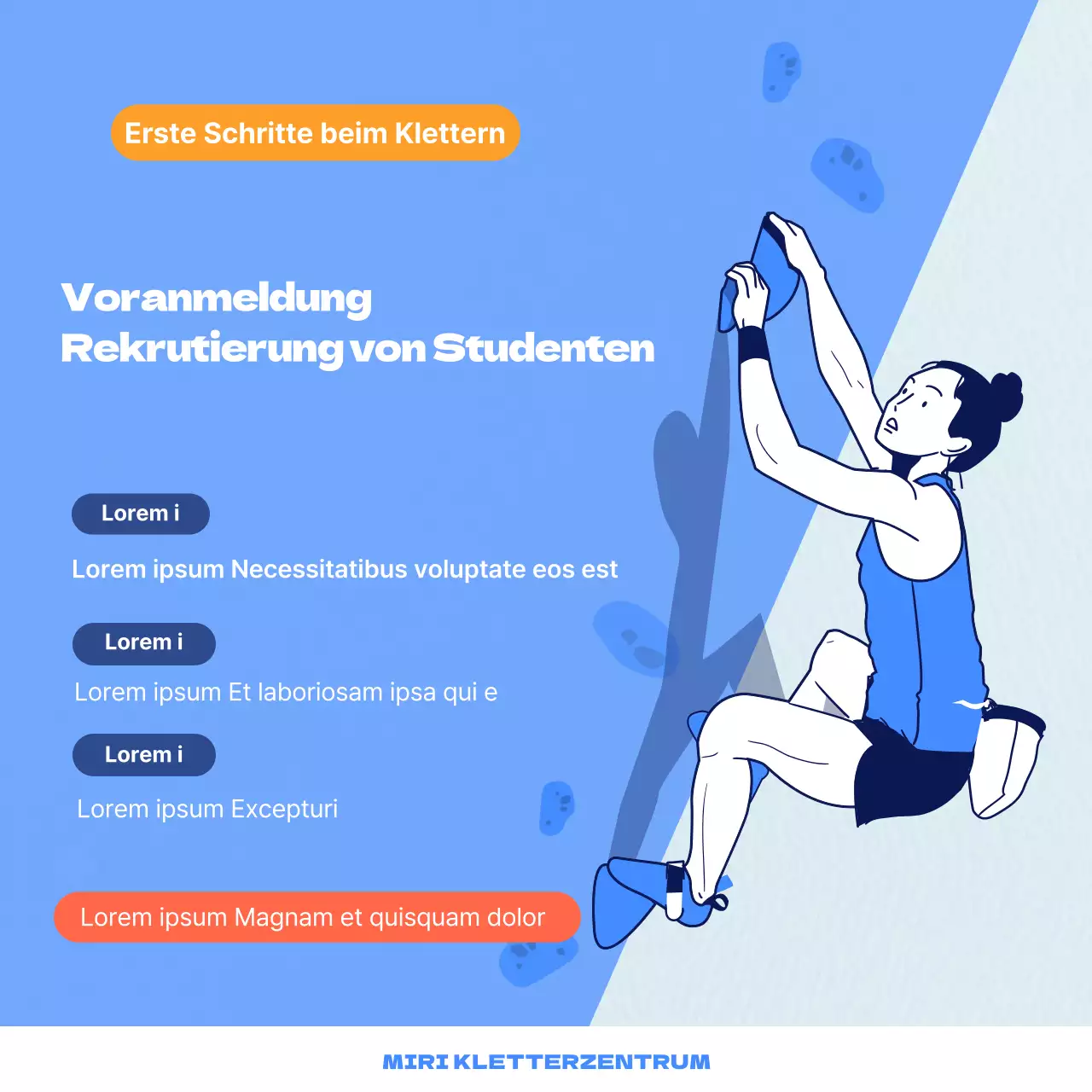 Kühle und dynamische Sportkletterkarte in Orange mit blauem HintergrundNews