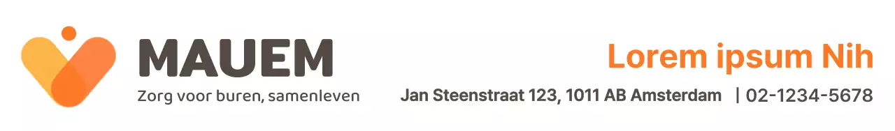 Promotioneel ontwerp met het logo en de naam van het Administratief Welzijnscentrum in warme oranje en gele kleuren