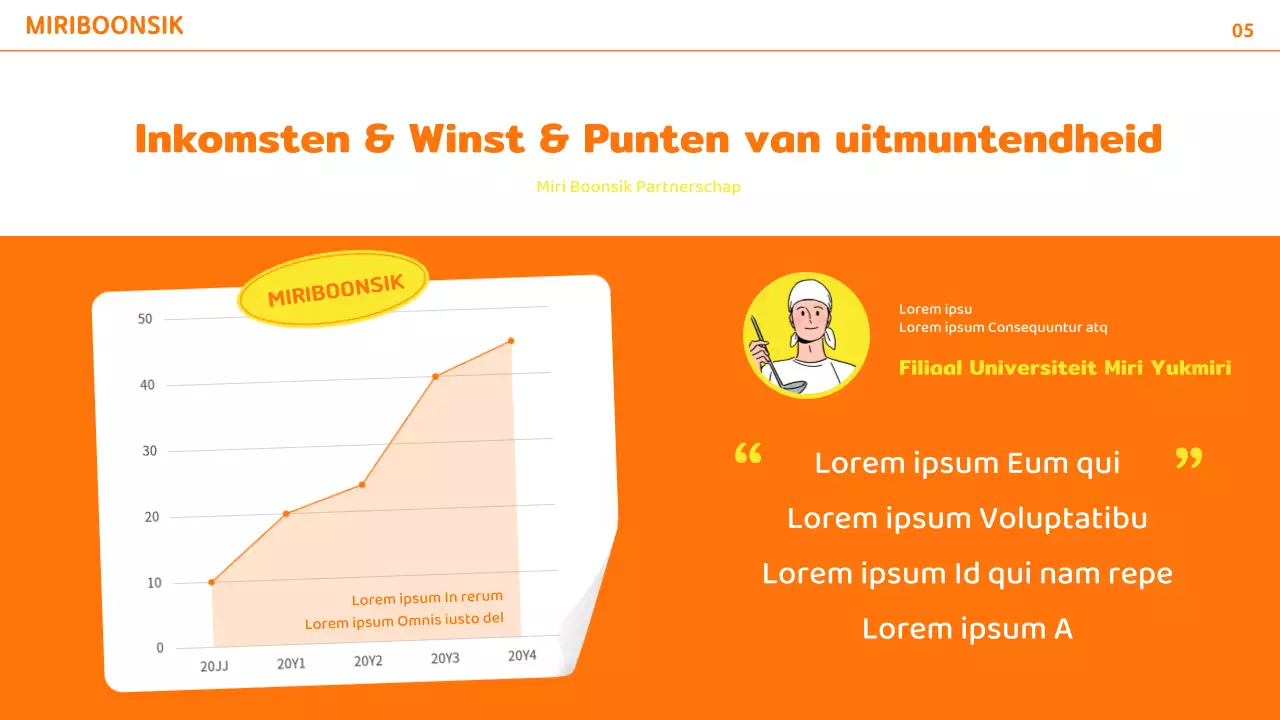 Catering bedrijfsprofiel met oranje en gele kleuraccenten en fotolay-out