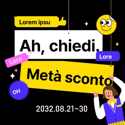 Testo su sfondo nero che evidenzia l'evento di vendita