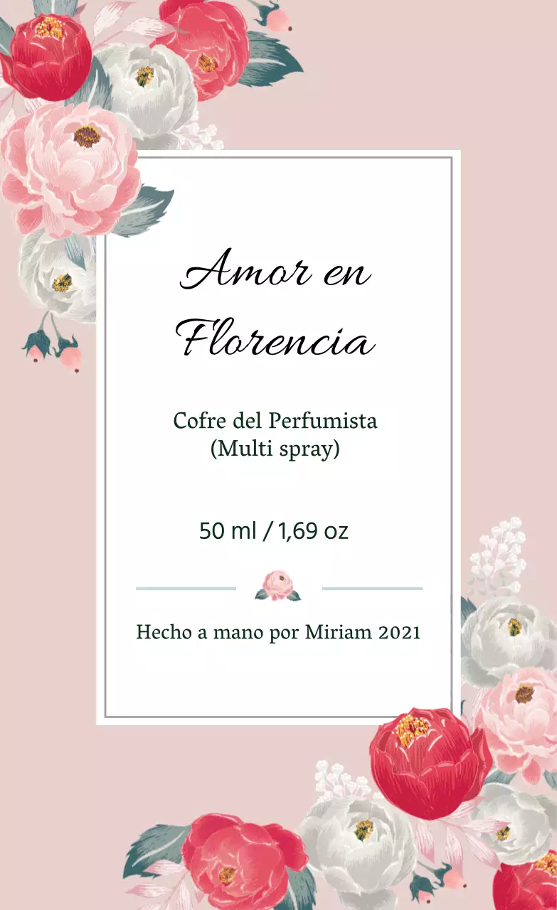 Etiqueta de perfume vintage con ilustración rosa