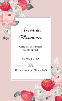 Etiqueta de perfume vintage con ilustración rosa