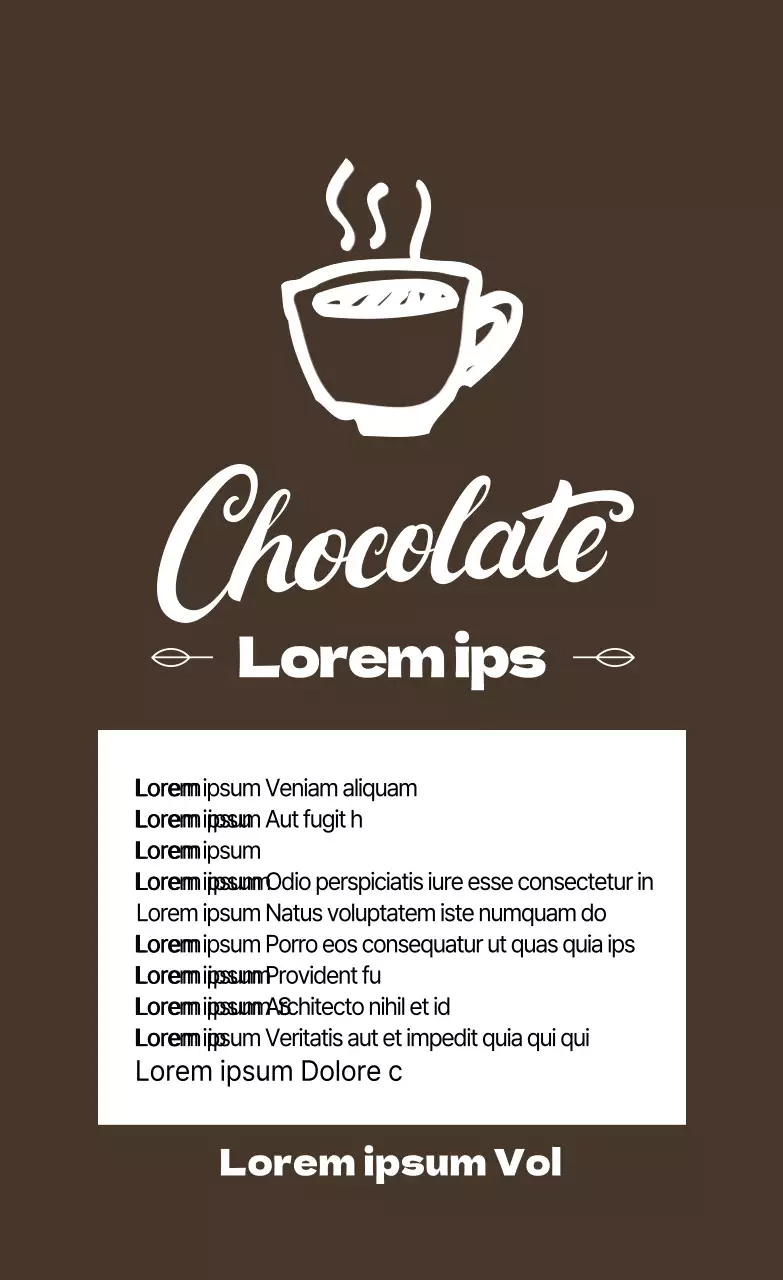 Étiquette de chocolat chaud en poudre illustrée en marron