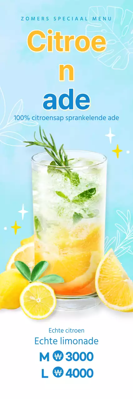 lichtblauwe ade koele zomer verfrissende cafe menu promotie banner