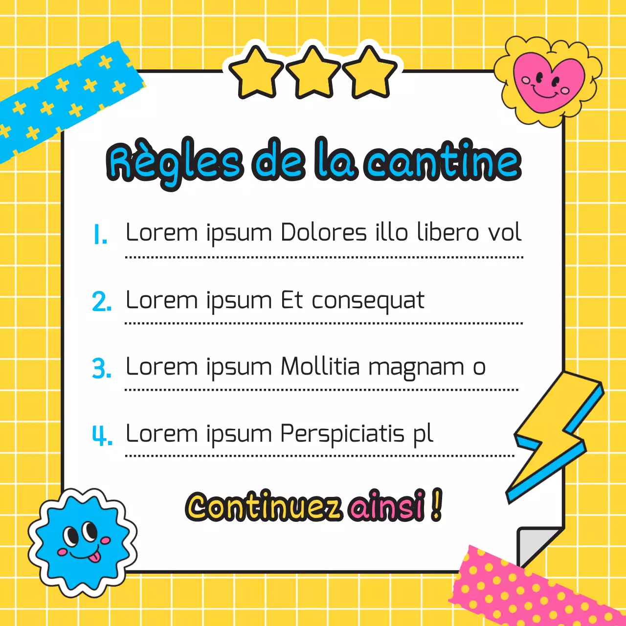 Guide de l'étiquette de la rentrée scolaire avec monocle jaune illustration autocollant concept