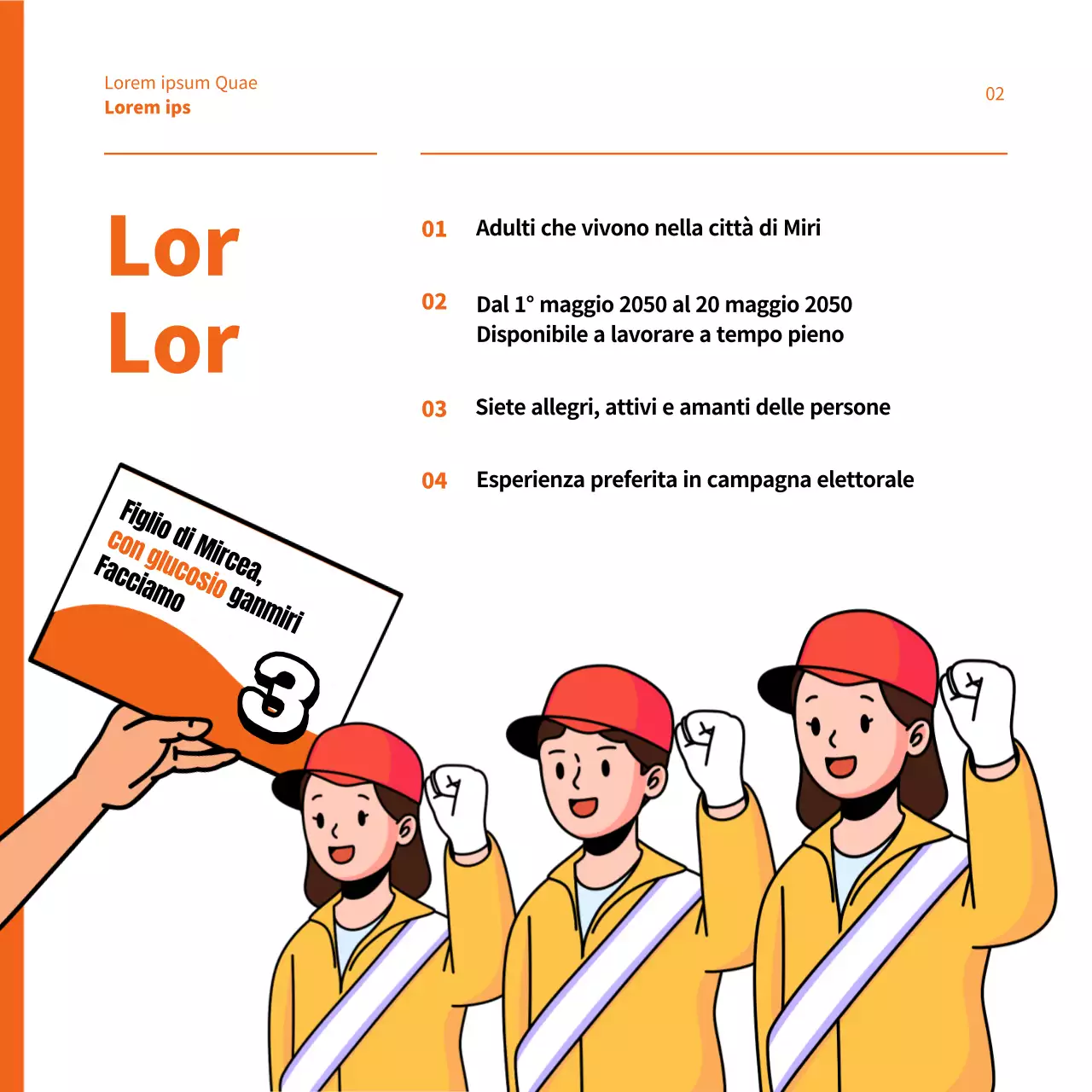 Lavori di supporto elettorale evidenziati in arancione