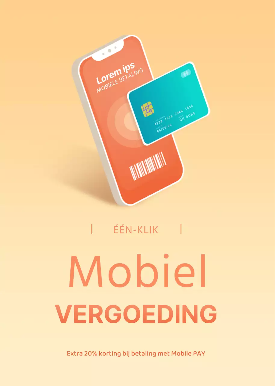 3D mobiele betaling popup met oranje kleurverloop