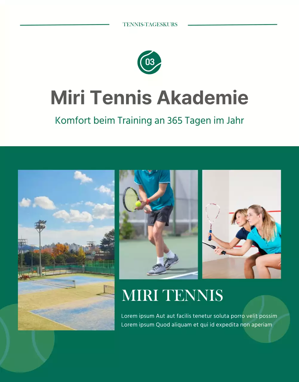 Einzelheiten zum grünen modernen Tennis-Tagespass