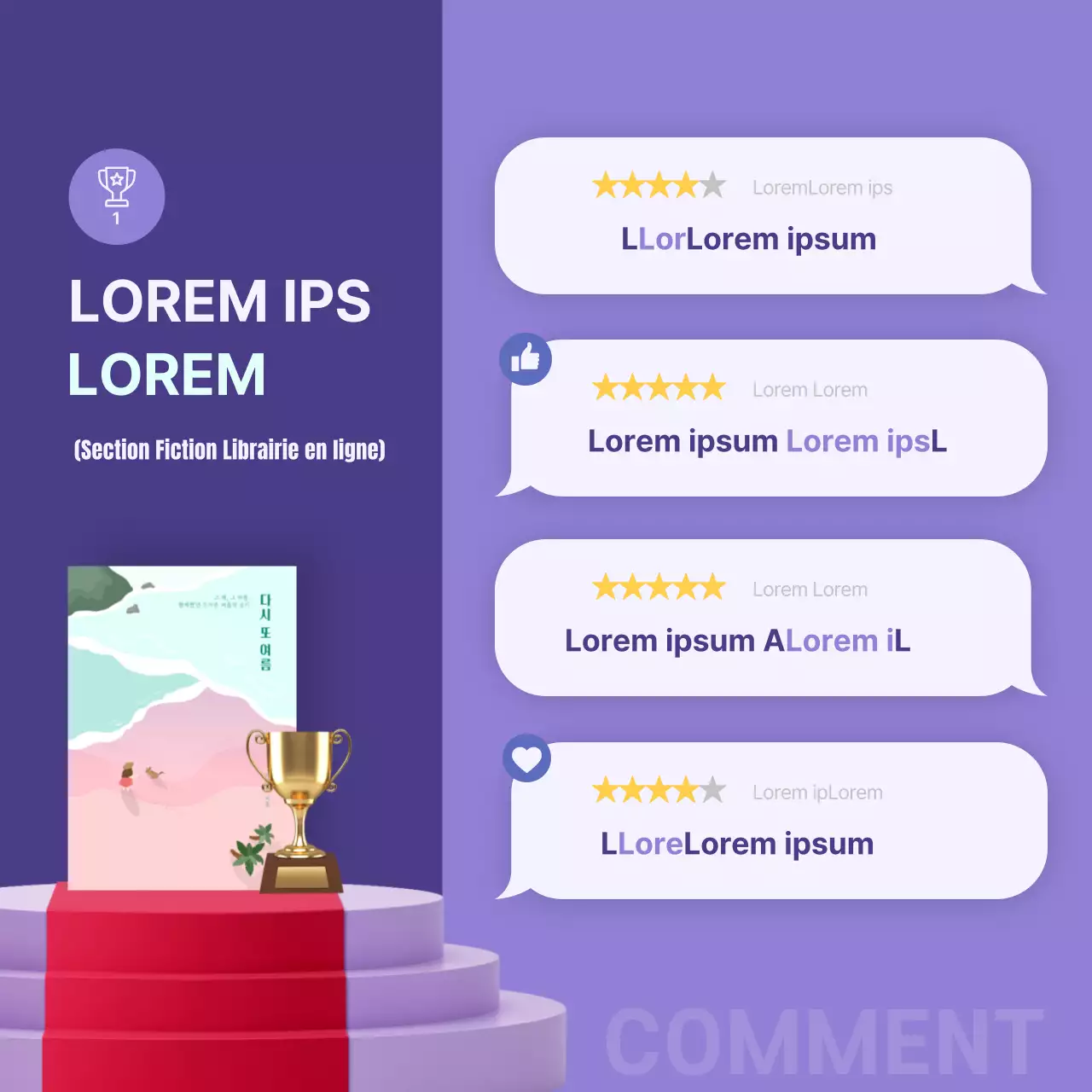 Carte de concert Booktalk en bleu et violetNews design