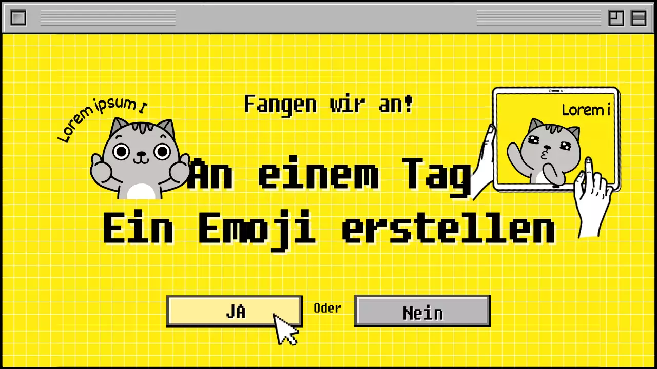 Konzept für einen gelben und grauen Web-Bildschirm Erstellen Sie ein Emoji an einem Tag