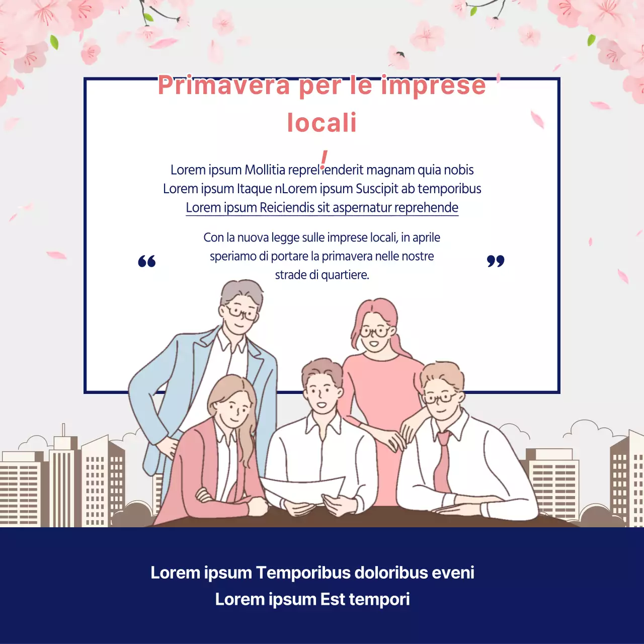 Informazioni sulla legge urbanistica e promozione immobiliare in blu navy e grigio